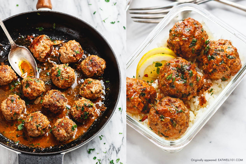 Low-Carb Garlic Butter Chicken Meatballs with Cauliflower Rice