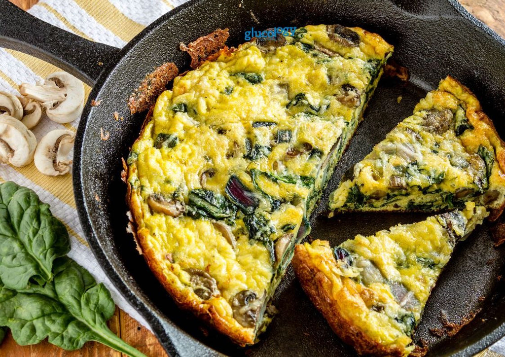 Mushroom and Spinach Quiche with Almond Flour Crust | Glucology diabetes Friendly Recipes 